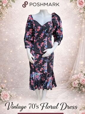 True‎ 70's Vintage New floral dress S/M  NEW